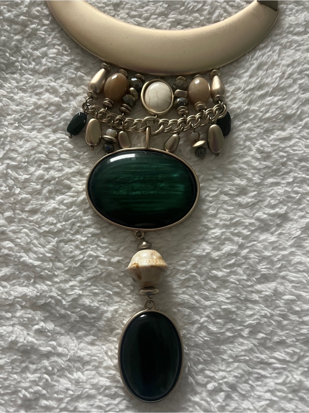 Chico's Gold-Tone Necklace with Dark Green and Cream Accents - Picture 2 of 5
